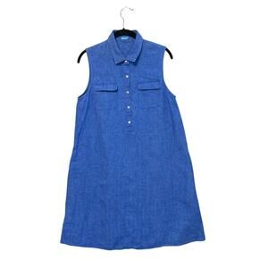 J. McLaughlin Aberdeen Linen Shift Dress Women's Sz M Blue Sleeveless Coastal